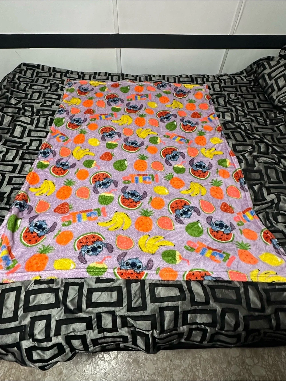 Disney Pink Stitch Fruit Plush Throw Blanket